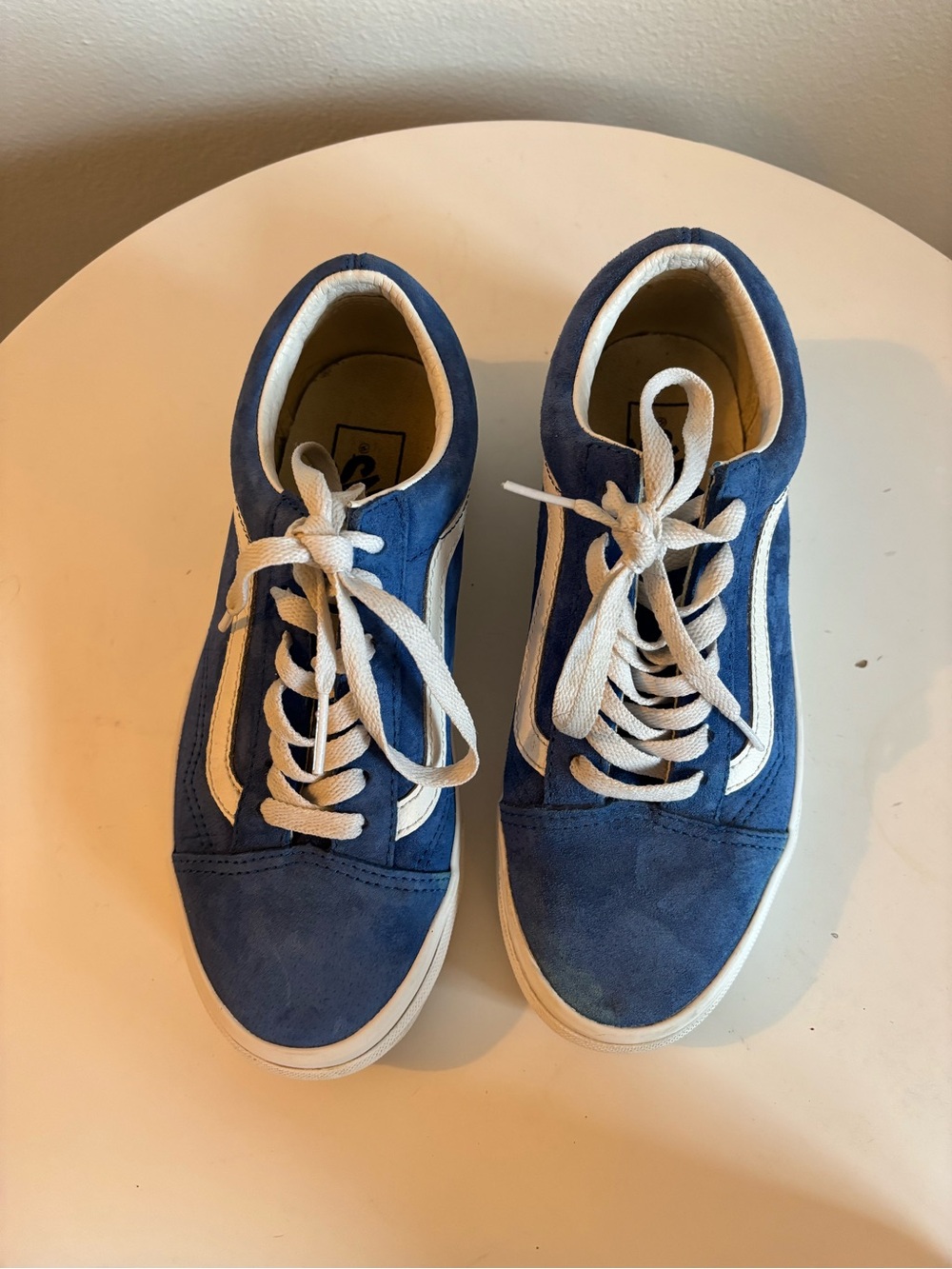 Vans Blue Suede Low-Top Sneakers with White Stripes